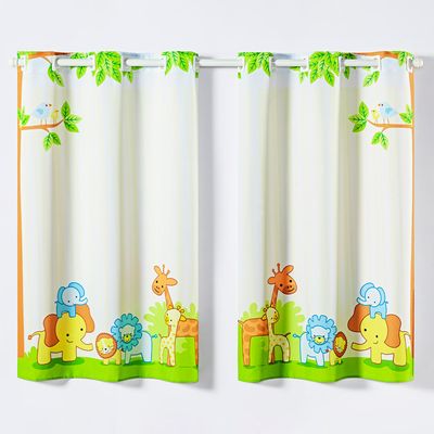 Cortina Kids Infantil Varão Tecido Oxford 2,00m X 1,30m - Bichinhos Safari Verde