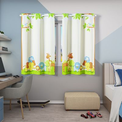 Cortina Kids Infantil Varão Tecido Oxford 2,00m X 1,30m - Bichinhos Safari Verde