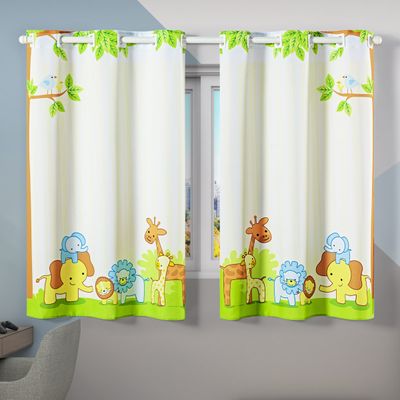Cortina Kids Infantil Varão Tecido Oxford 2,00m X 1,30m - Bichinhos Safari Verde