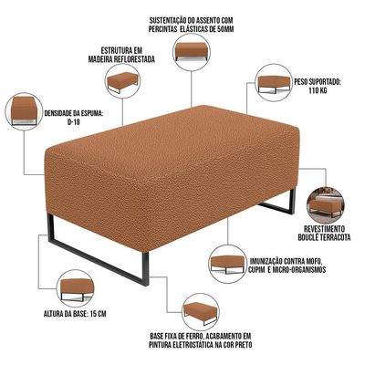 Puff Decorativo Sala De Estar Cléo 90cm Base De Ferro Preto W01 Bouclê Terracota - Lyam Decor
