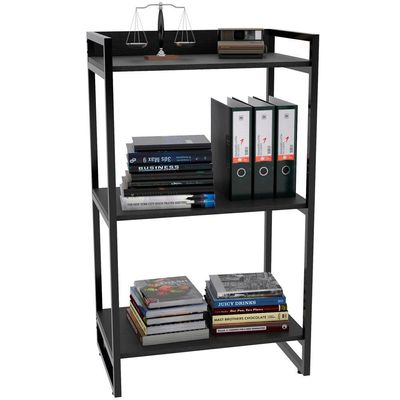 Kit Mesa Cavalete 135 cm com Estante 3 Prateleiras Estilo Industrial Form C01 Preto Onix - Lyam Decor
