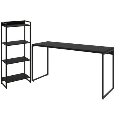 Kit Escritório Estante Areta 4 Prateleiras com Mesa Industrial Aspen 150cm C01 Onix - Lyam Decor
