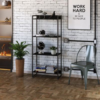 Kit Escritório Estante Areta 4 Prateleiras com Mesa Industrial Aspen 150cm C01 Onix - Lyam Decor