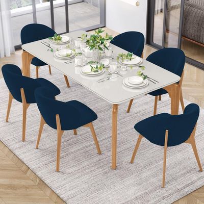 Kit 02 Cadeiras de Jantar e Estar Living Estofada Mia L02 Suede Azul Marinho - Lyam Decor