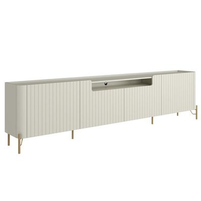 Rack Para Sala de Estar TV 75 Pol 4 Portas Brise Pés Industrial Dourado Alef I03 Luna - Lyam Decor