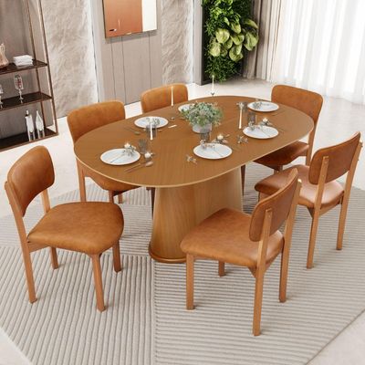 Mesa Para Sala de Jantar Valência com 06 Cadeiras Sala de Jantar Dara L02 Couríssimo Canela - Lyam Decor