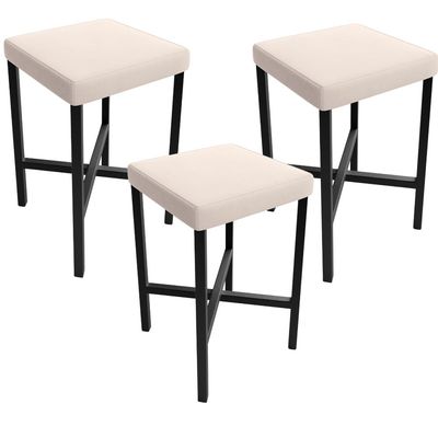 Kit 03 Banquetas Baixa Bar Cozinha Sala De Jantar Preto Stella L02 Suede Bege - Lyam Decor
