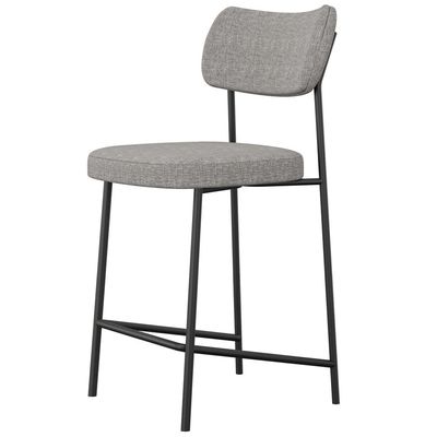 Banqueta Baixa Bar Cozinha Sala De Jantar Preto Melina L02 Linho Cinza Escuro - Lyam Decor