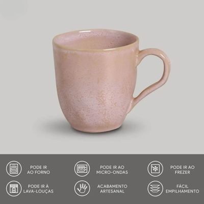 Jogo Mesa Posta Porto Brasil 12 Xicaras 273ml Cerâmica Rosa Orgânico Litchi Café da Manhã