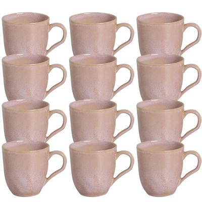 Jogo Mesa Posta Porto Brasil 12 Xicaras 273ml Cerâmica Rosa Orgânico Litchi Café da Manhã