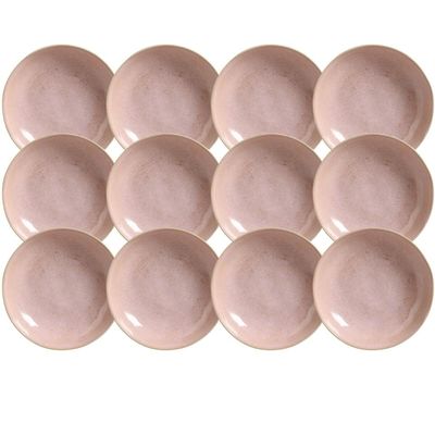 Jogo 12 Pratos Fundos 830ml Cerâmica Rosa Bio Litchi Mesa Ja