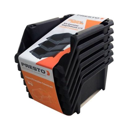 Kit Com 6 Gavetas Empilháveis N°3 Preta - 42017 - Presto