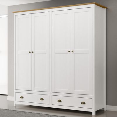 Guarda Roupa Casal 4 Portas 2 Gavetas Madeira Maciça Mazzaro F06 Branco Freijó - Lyam Decor