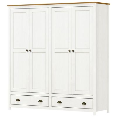 Guarda Roupa Casal 4 Portas 2 Gavetas Madeira Maciça Mazzaro F06 Branco Freijó - Lyam Decor