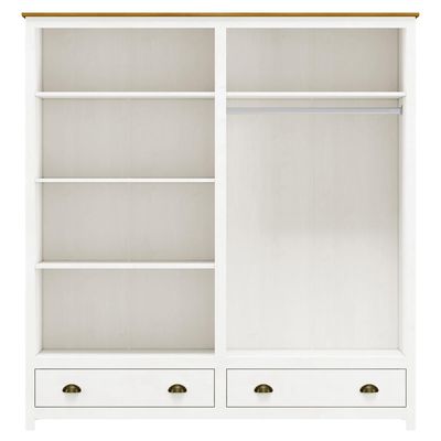 Guarda Roupa Casal 4 Portas 2 Gavetas Madeira Maciça Mazzaro F06 Branco Freijó - Lyam Decor