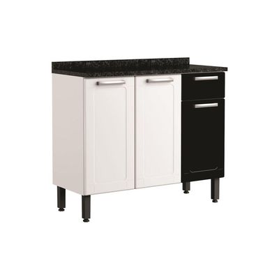 Balcão De Aço Tampo 3 Portas 1 Gaveta Preto Branco Bertolini Branco/preto