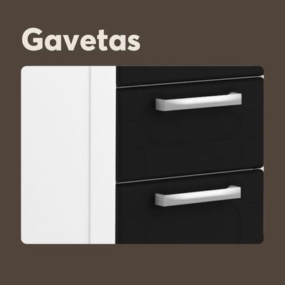 Balcão De Aço Tampo 3 Portas 1 Gaveta Preto Branco Bertolini Branco/preto