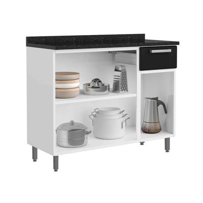Balcão De Aço Tampo 3 Portas 1 Gaveta Preto Branco Bertolini Branco/preto