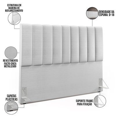 Cabeceira Cama Box Casal Queen 160 Cm Dália W01 Facto Cinza Metalizado - Lyam Decor