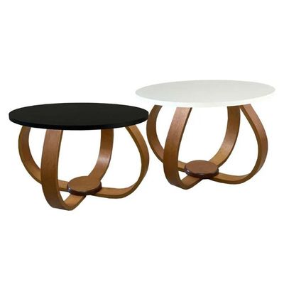 Conjunto Mesa De Centro E Lateral Pés Cebola Branco E Preto Branco E Preto