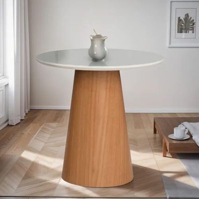 Mesa Lateral Cone Base Laminada Em Madeira Natural E Tampo 41 Cm Laqueado Off White Marrom Off White