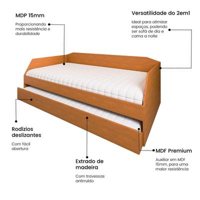 Sofá Cama Com Cama Auxiliar Americana Luxo Em Mdf Resistente Nobre Nature