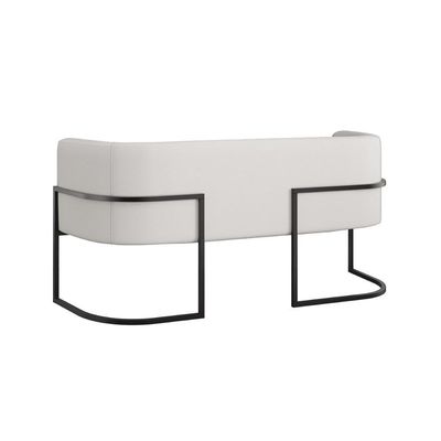 Sofá 2 Lugares Base Metal Preta Reforçada Recepção Corino Cor:bege Bege