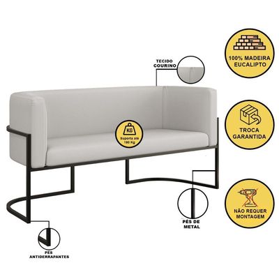 Sofá 2 Lugares Base Metal Preta Reforçada Recepção Corino Cor:bege Bege