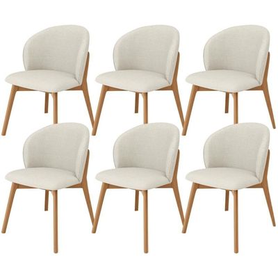 Kit 06 Cadeiras De Jantar E Estar Living Estofada Mia L02 Linho Champagne - Lyam Decor