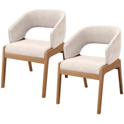 Kit 02 Cadeiras De Jantar E Estar Living Estofada Lince L02 Suede Bege - Lyam Decor