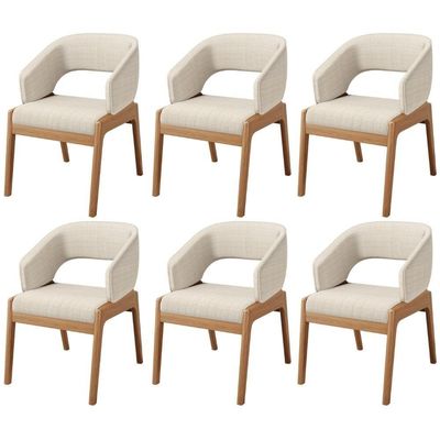 Kit 06 Cadeiras De Jantar E Estar Living Estofada Lince L02 Linho Palha - Lyam Decor