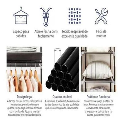 Guarda Roupa Portatil Armario Grande Arara Cabideiro Dobravel Roupeiro Prateleiras Sapateira