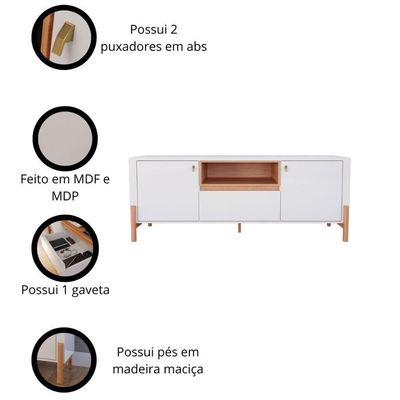Rack Para Até 70 Polegadas 1 Gaveta E 2 Portas Gliss 1,83m Lukaliam Móveis Off White Perolizado-jequitiba Off White Perolizado-jequitiba
