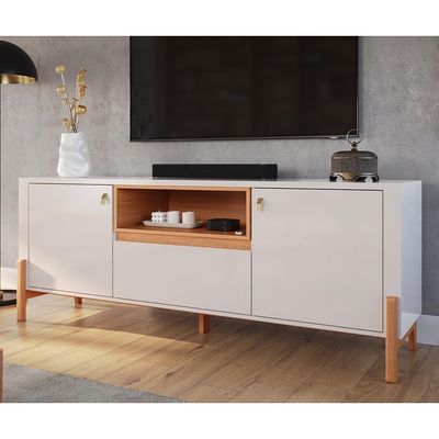 Rack Para Até 70 Polegadas 1 Gaveta E 2 Portas Gliss 1,83m Lukaliam Móveis Off White Perolizado-jequitiba Off White Perolizado-jequitiba