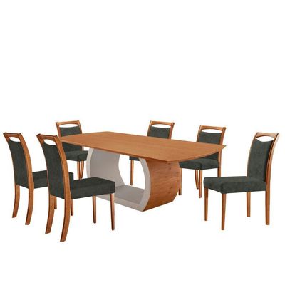 Mesa Zeus 180cm Tampo Laminado Canto Barril Com 6 Cadeiras Jade Imbuia Natural