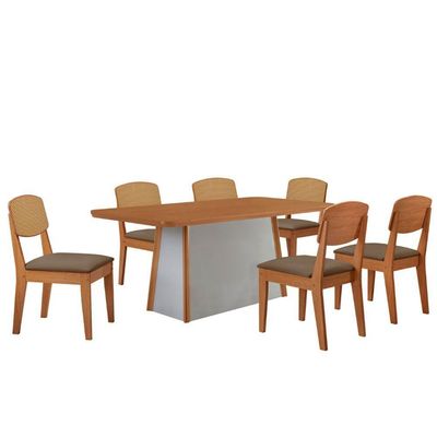 Mesa Jantar Diane 180cm Ta Mdf Lam 6 Ca Copper Prem Moderna Veludo Capuccino/naturale/off White
