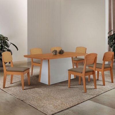 Mesa Jantar Diane 180cm Ta Mdf Lam 6 Ca Copper Prem Moderna Veludo Capuccino/naturale/off White