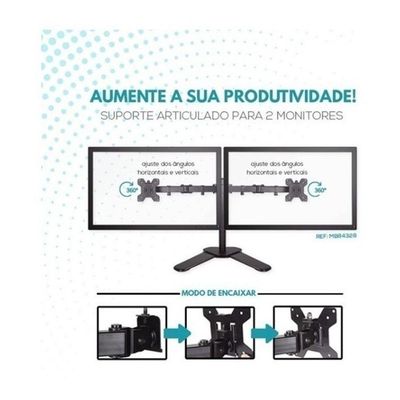 Suporte Duplo Monitor E Tv Mesa Articulado 2 Monitores Completo Luxo