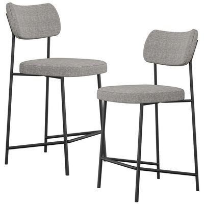 Kit 02 Banquetas Baixa Bar Cozinha Sala De Jantar Preto Melina L02 Linho Cinza Escuro - Lyam Decor