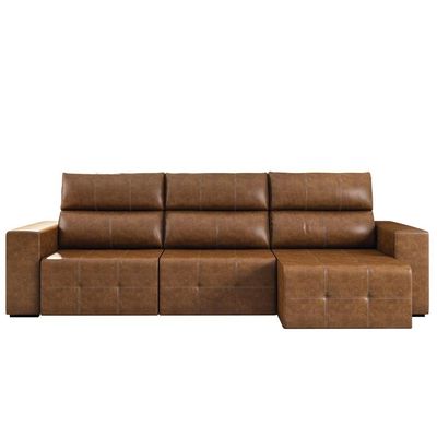 Sofá Retrátil Reclinável 5 Lugares Sala de Estar 344cm Russo Couro Caramelo - Gran Belo