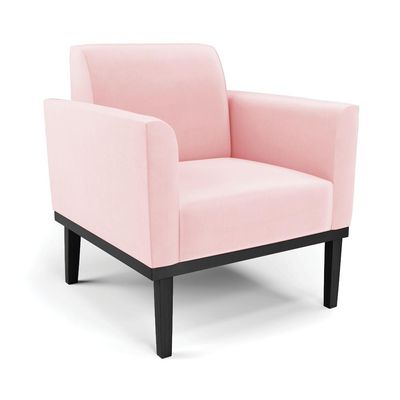 Conjunto Poltrona e Namoradeira Decorativa Isabella Pés Fixo em Madeira Preto Suede Rosa Bebê G19 - Gran Belo