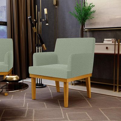 Poltrona Decorativa Para Sala De Estar E Recepção Beatriz W01 Bouclê Oliva - Lyam Decor