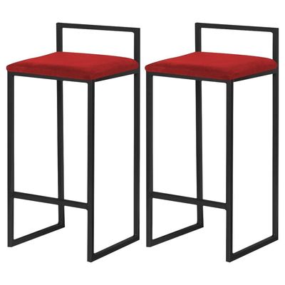 Kit 2 Banqueta Decorativa Selena Base Preta Veludo Vermelho - Gran Belo