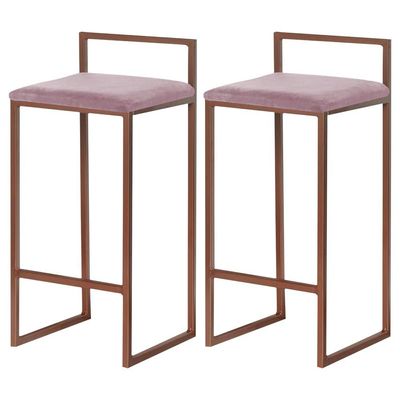 Kit 2 Banqueta Decorativa Selena Base Bronze Veludo Rosê - Gran Belo