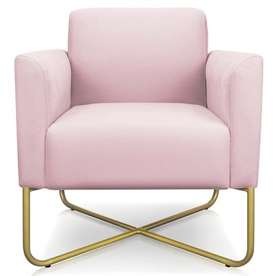 Poltrona Decorativa Isabella Base X Suede Rosa Bebê/Dourado - Gran Belo