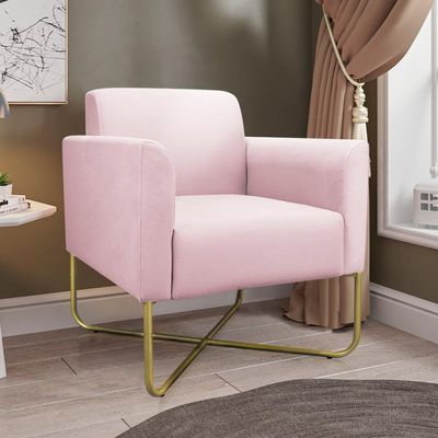 Poltrona Decorativa Isabella Base X Suede Rosa Bebê/Dourado - Gran Belo