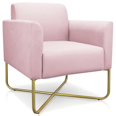 Poltrona Decorativa Isabella Base X Suede Rosa Bebê/Dourado - Gran Belo