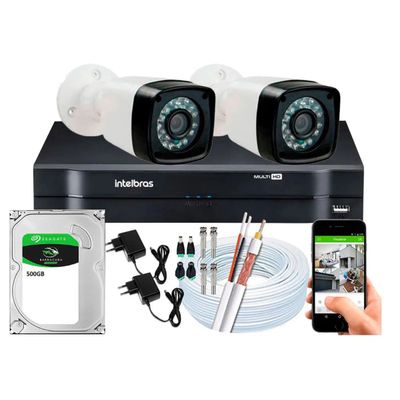 Kit Cftv 2 Cameras Segurança 720p Full Hd Dvr Intelbras 4ch 500GB
