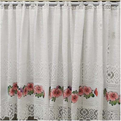 Cortina Cozinha Valência 200cmx150cmx30cm Interlar Branca Hibisco