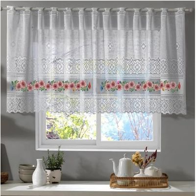 Cortina Cozinha Valência 200cmx150cmx30cm Interlar Branca Hibisco